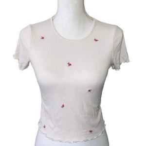 Wild Fable Women's Short Sleeve Crop Top Embroidered Rose White Size Small USED